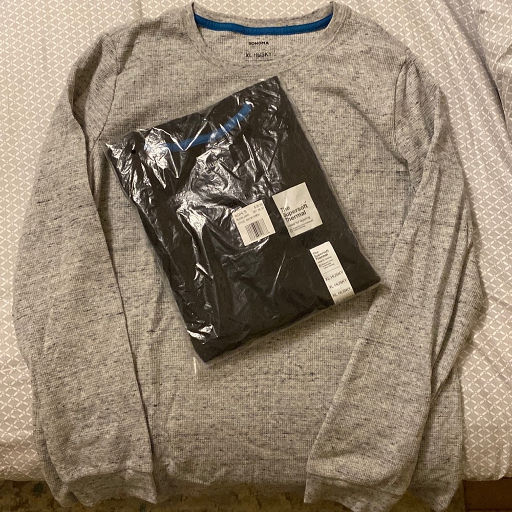 TWO NWT Long Sleeve Sonoma Brand Supersoft Thermal shirts grey black